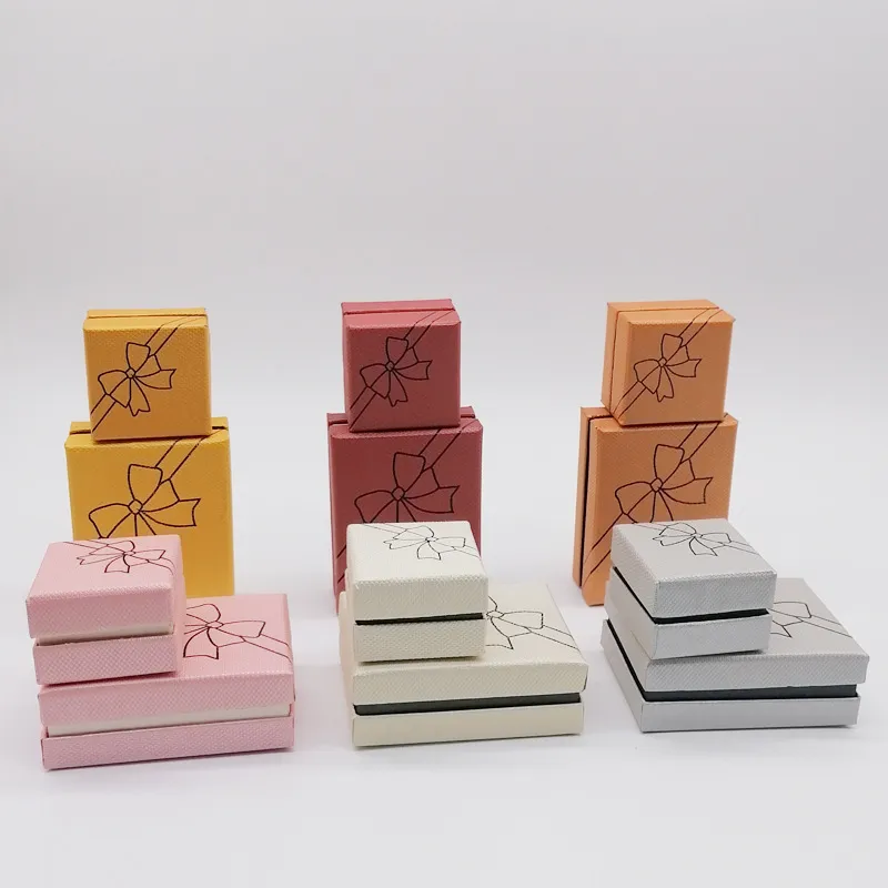 Jewelry Gift Box Bowknot Print Small Paper Box For Ring Earring Necklace Jewelry Packaging Display Box
