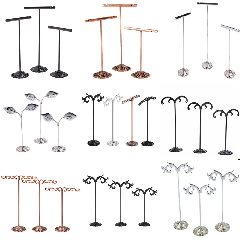 Metal Earring Display Stand Three-Piece Set T-Shape And Umbrella Shape Ear Stud Holder Organizer Jewelry Showcase Counter