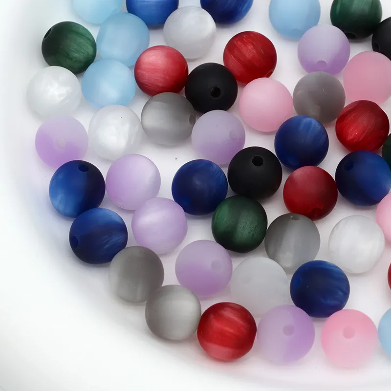 Perles Rondes en Résine Plastique Œil de Chat Mate Perles d'Espacement Multicolores Pour Fabrication de Bijoux Bracelet Collier DIY
