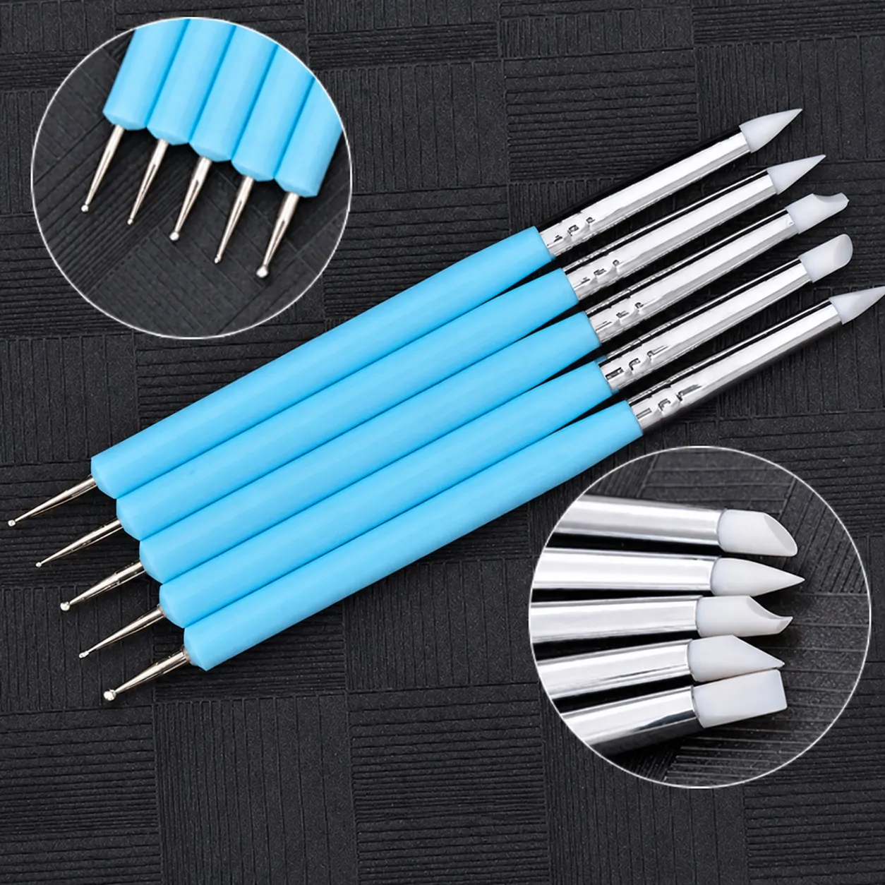 Silicone Clay Sculpting Tools Dotting Pens Pottery Cake Decorating Nail Art Carving Shaping Pen Blue