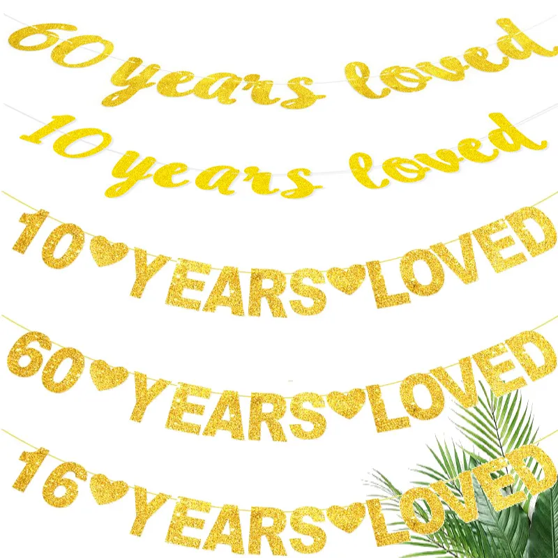 Gold Glittering Years Loved Letter Garland Banner Birthday Wedding Anniversary Party Hanging Decoration Photo Prop