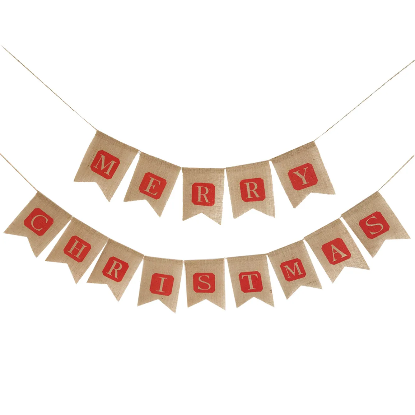 Rustic Linen Burlap Merry Christmas Swallowtail Banner Hanging Garland For Holiday Party Home Decoration Red Alphabet Printed Pendant Pull Flag