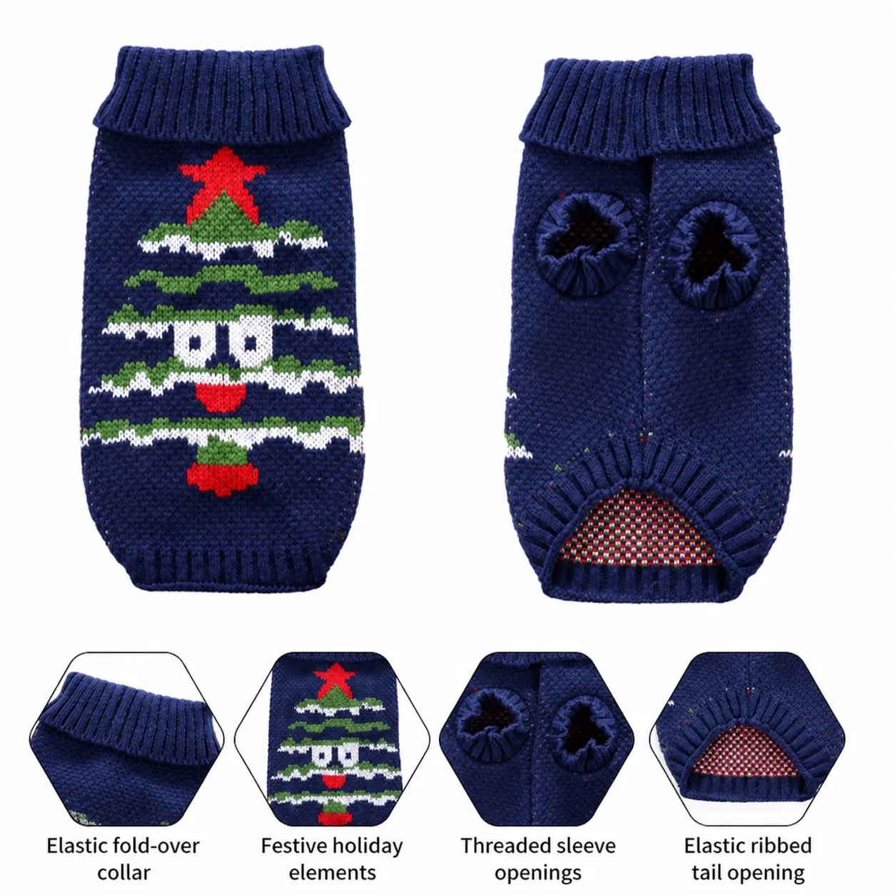 Pull pour Chien d'Hiver Vêtements en Tricot Chauds Mignons Noël Élan Flocon de Neige Col Roulé Pull Vêtements pour Animaux de Compagnie