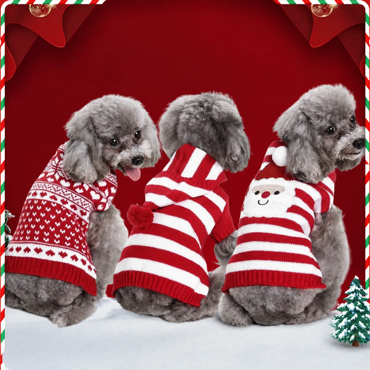Pull pour Chien de Compagnie Mignon Hiver Chaud Vêtements Tricotés Noël Elan Père Noël Pull pour Petits Chiens Vêtements pour Animaux