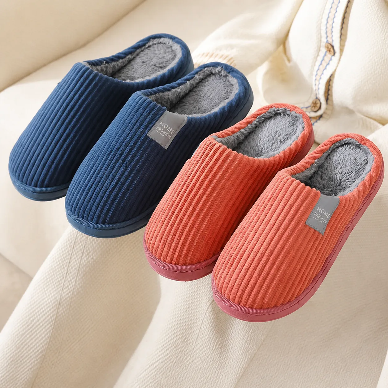 Winter Warm Baumwolle Hausschuhe Für Damen Herren Paare Indoor Dicke Sohle Rutschfest Plüsch Heimschuhe