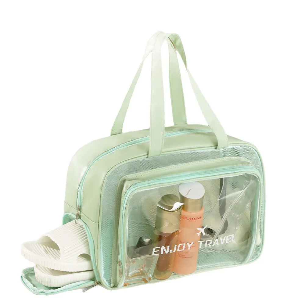 Grande Capacité Trousse de Toilette Étanche Séparation Sec Humide Sac de Gym Natation PVC Transparent Organisateur de Cosmétiques Voyage Sac à Main