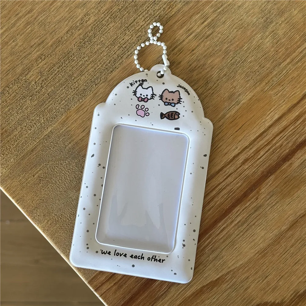 Ins Süße Katze PVC Fotokartenhalter Idol Fotokarten Protector Mit Perlenkette Schülerausweis Kartenhülle