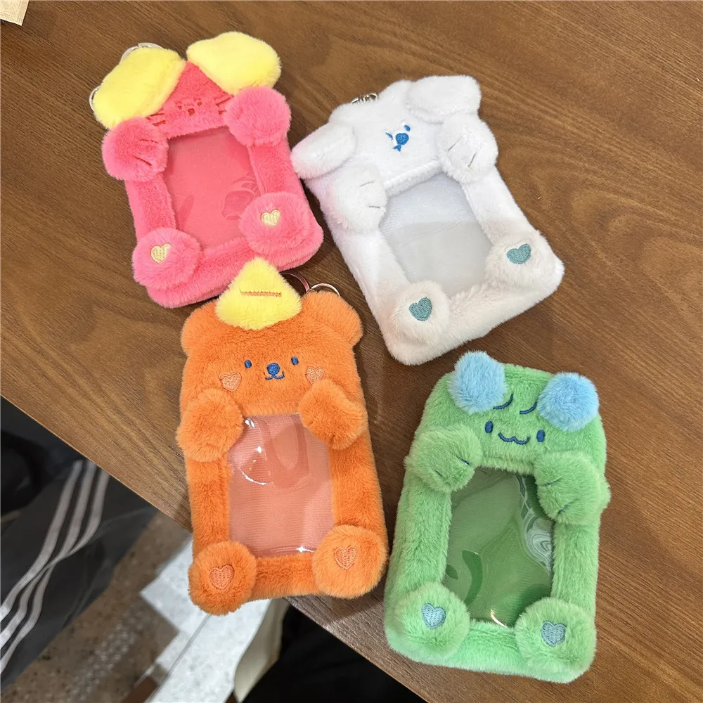 Portatarjetas de Felpa Lindo Coreano Con Llavero Animal Dibujos Animados Protector de Fototarjeta de Ídolo Almacenamiento de Tarjeta de Autobús