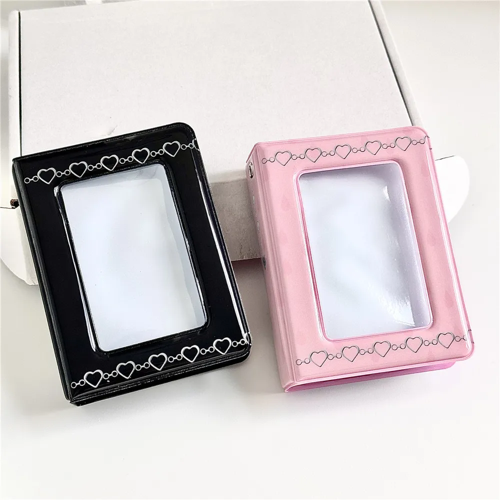 Style Ins Doux Frais Chaîne Cœur PVC Porte-Photocarte 3 Pouces Mini Album Photo Livre de Rangement pour Photocarte d'Idole Classeur Mignon