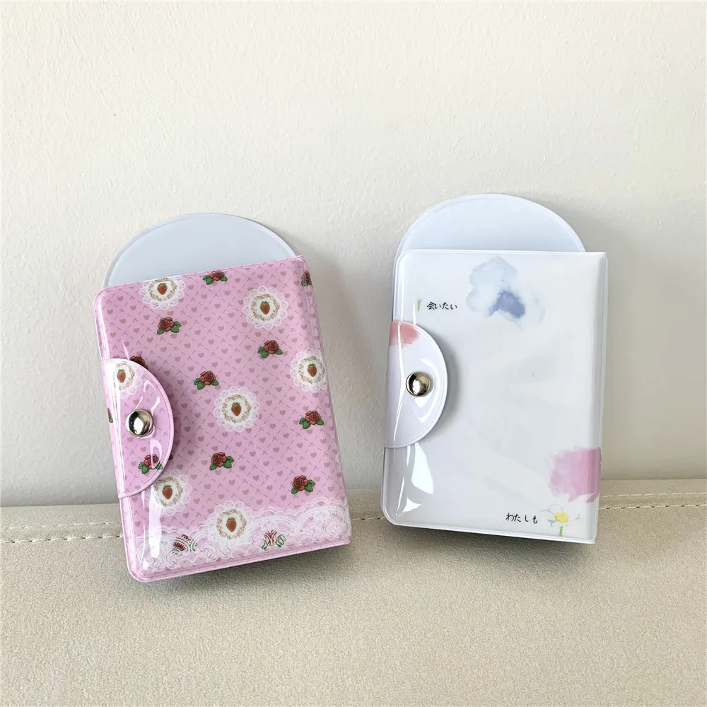 Mini Album Photo Style Ins PVC Mignon Gâteau aux Roses Bouton-Pression Porte-Photocarte Album Kpop Livre de Rangement