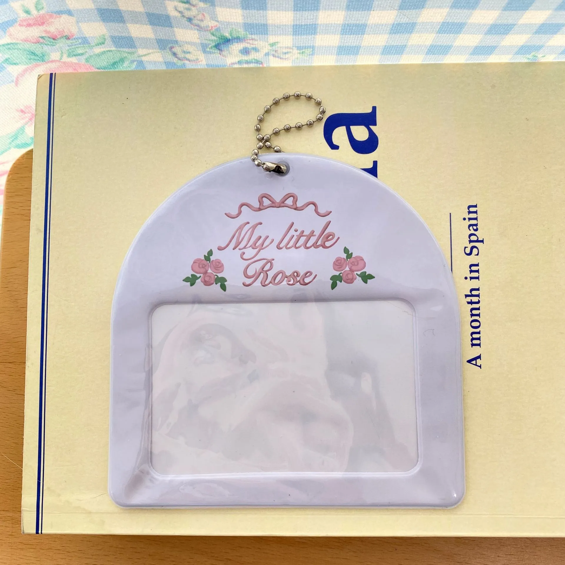 Mini Album Photo Polaroid Rose Nœud Style Ins Porte-Photocarte PVC Pochette de Carte Transparente Avec Porte-Clés