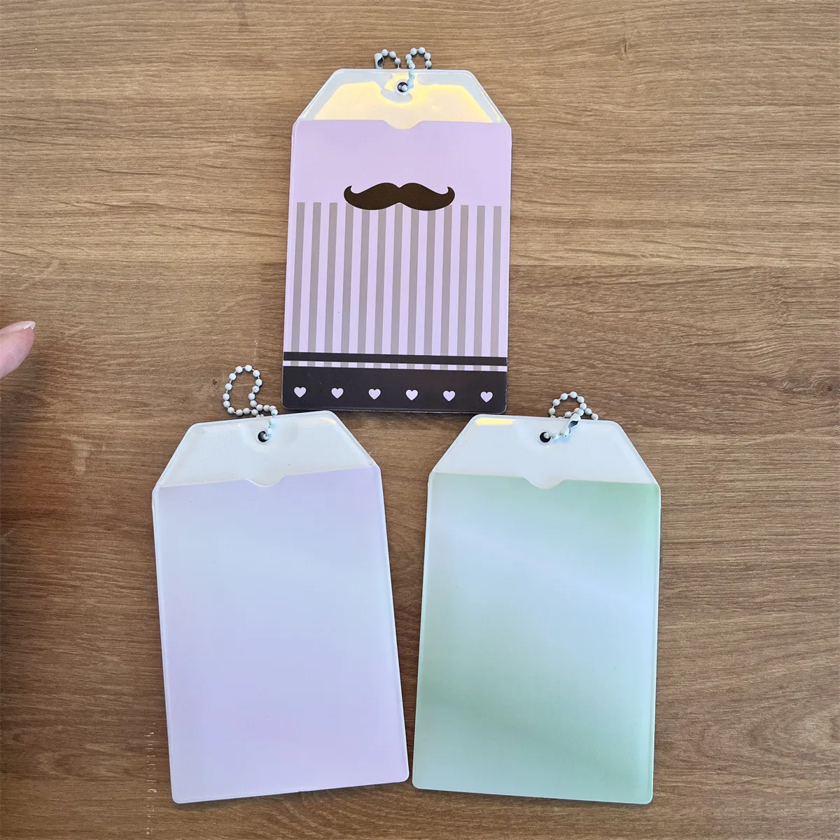 Matte PVC Amulet Mustache Photo Card Sleeve Student Bus ID Card Holder Protective Cover Cute Keychain Bag Pendant