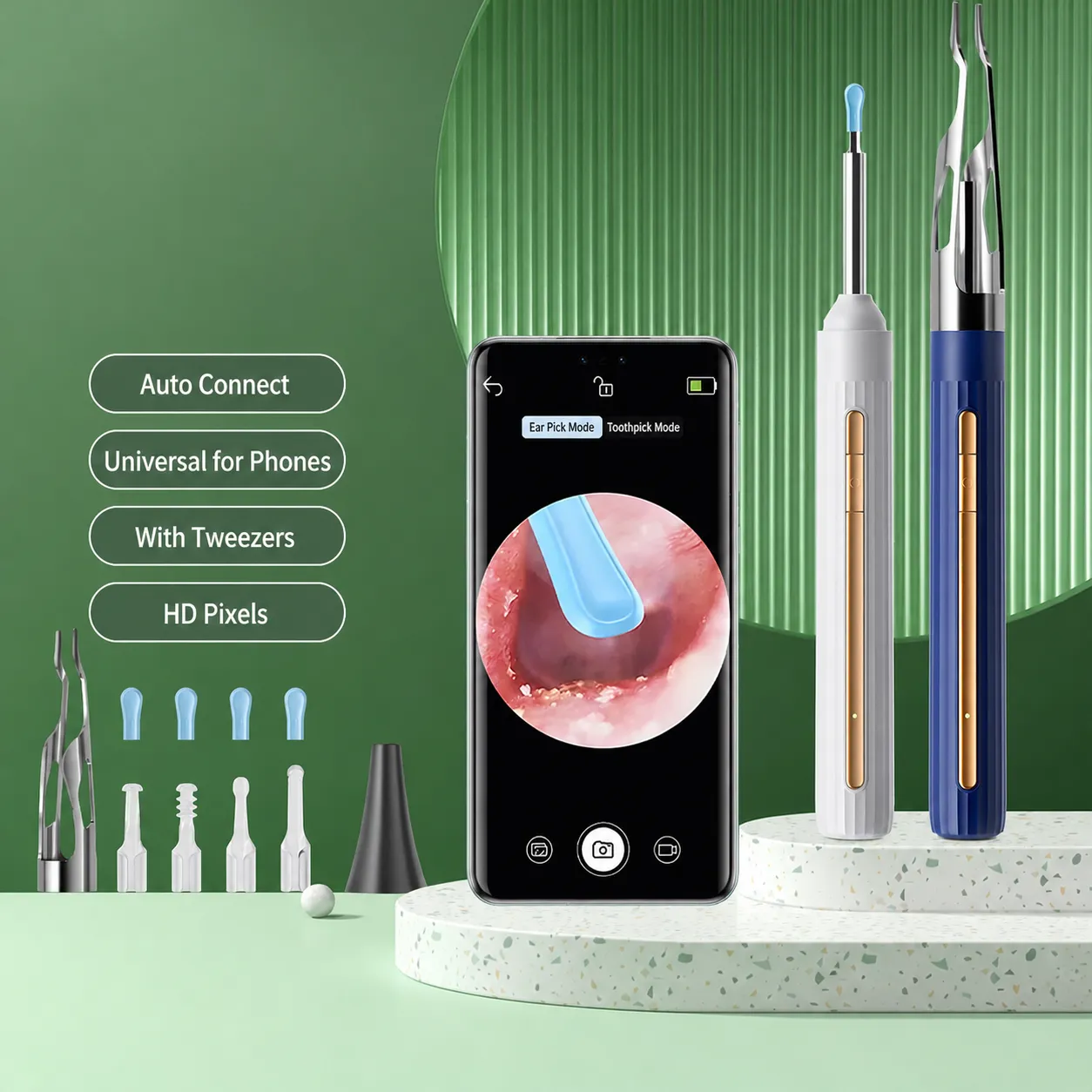 Outil de suppression intelligente de cérumen caméra HD otoscope WiFi kit nettoyeur d'oreilles avec accessoires de cuillère en silicone pour soins personnels à domicile
