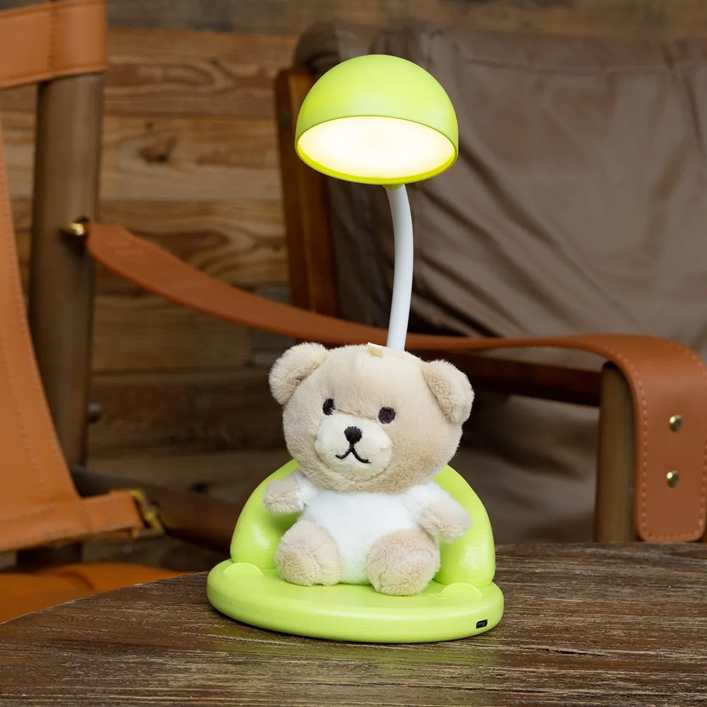 Lámpara de Escritorio de Peluche Lindo Oso de Dibujos Animados Conejo LED Luz Nocturna Regulable de Tres Niveles USB Recargable