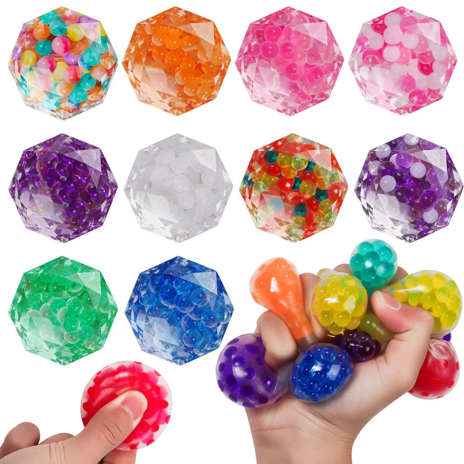Mehrseitiger Diamant Transparenter Squishy Stressabbau Ball Bunte Wasserperle Fidget Spielzeug