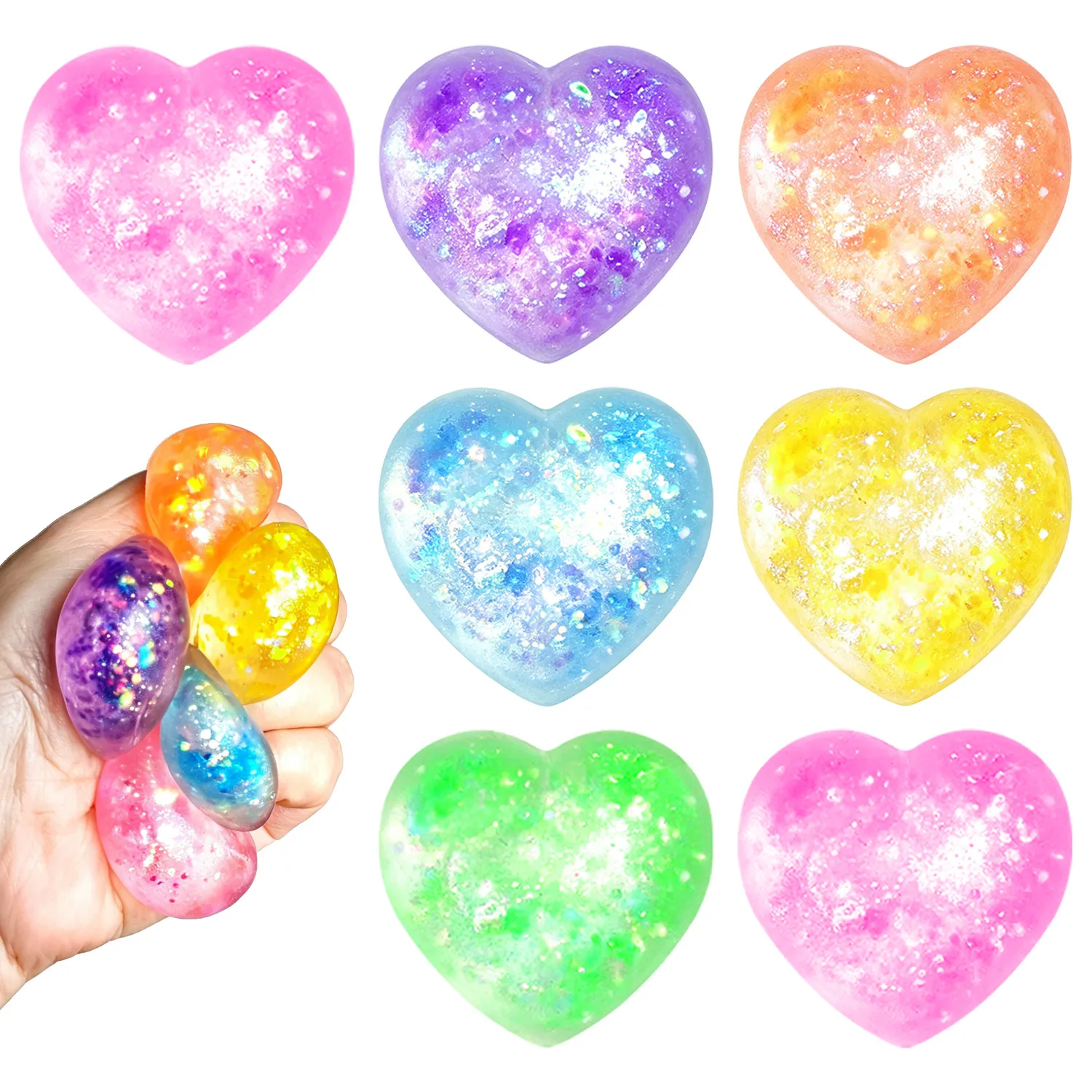 Hart Squishy Speeltje Glitter Magie Maltose Antistress Fidget Sensorische Squeeze Bal Valentijnsdag Cadeau Kids