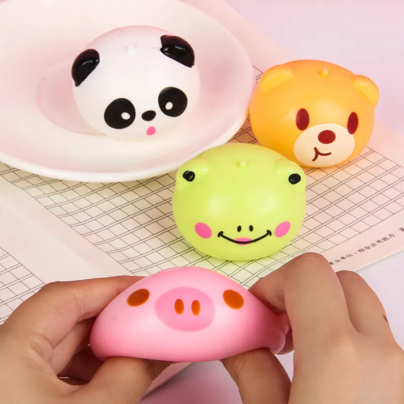 Cartoon Animal Squishy Toy Cute Panda Frog Pig Bear Stress Relief Fidget Toy Soft Rubber Decompression Ball