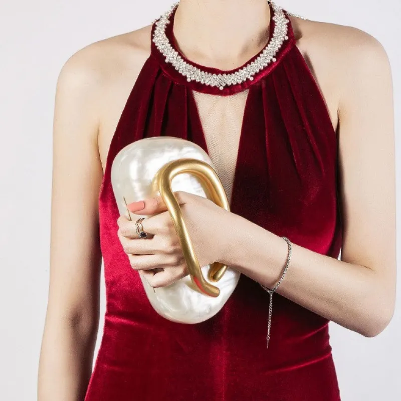 Acrylic Evening Bag Shell Shape Clutch Purse With Metal Chain Luxury Designer Style Women Banquet Handbag Box Bag
