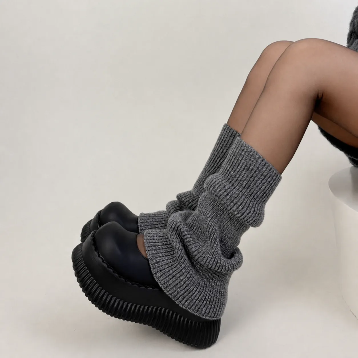Donne Inverno Scaldamuscoli Lavorati a Maglia Svasati a Coste Calze Impilate Giapponese Versatile Copri Gamba Accessori Moda