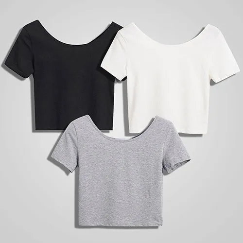 Women Summer Casual Slim Fit Crop Top Short Sleeve U-Neck Solid Color Athletic T-Shirt Basic Daily Wear