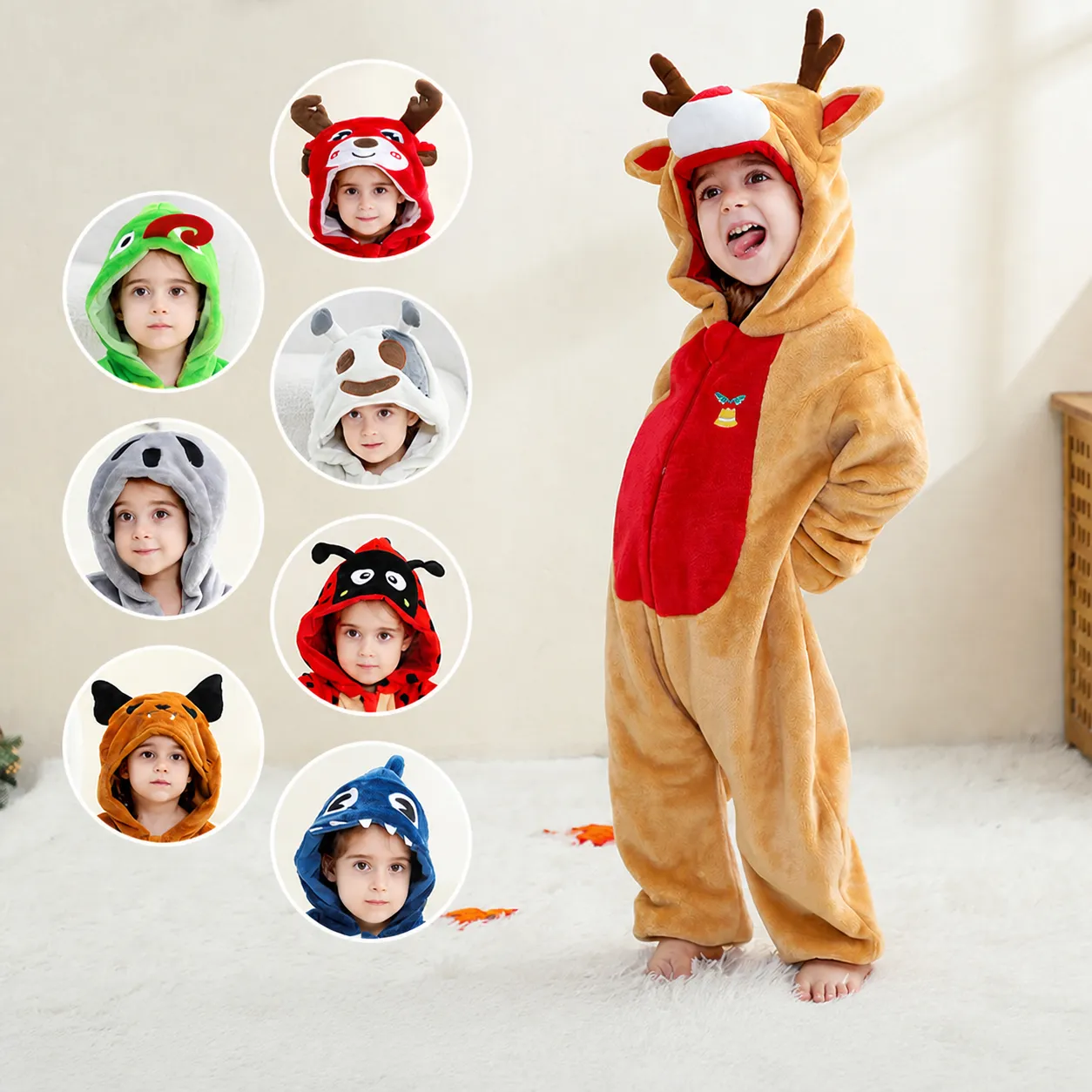 Bebé Niño Pequeño Animal Franela Mameluco Dibujos Animados Halloween Navidad Fiesta Cosplay Romper Con Capucha Ropa De Dormir