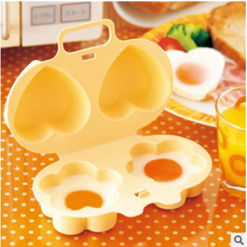 Microwave Egg Cooker Plastic Double Grid Heart And Floral Mold Kitchen Breakfast Cooking Tool Portable Egg Steamer