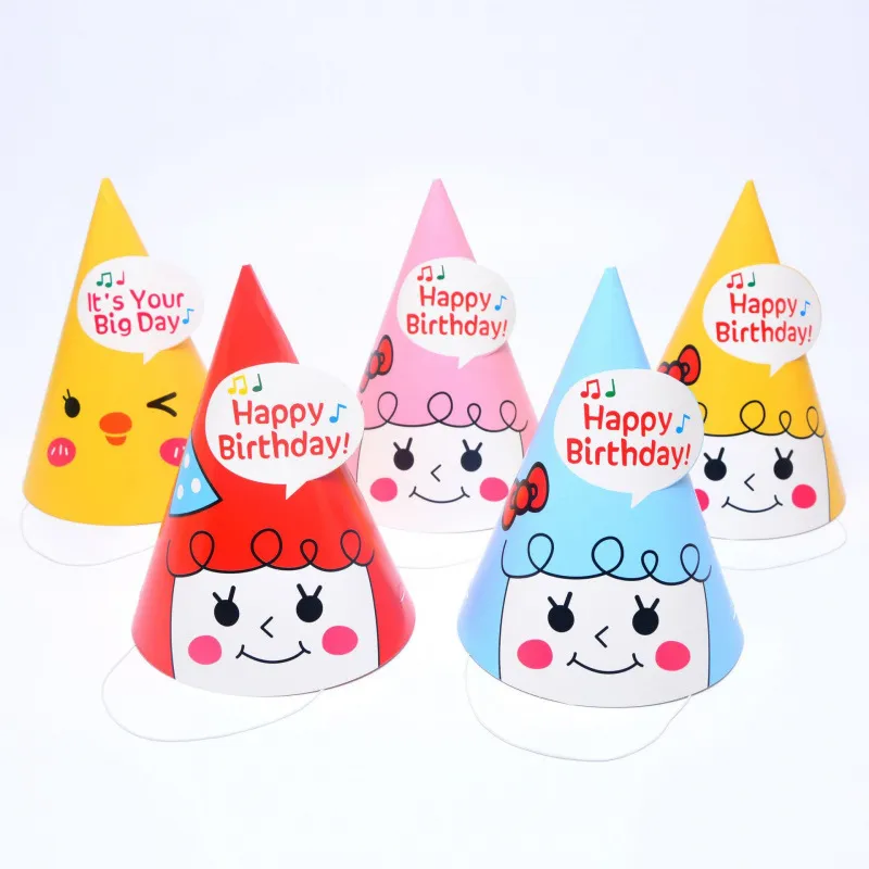 Sombrero Cónico de Papel para Fiesta de Cumpleaños Niños Adultos Lindo Dibujo Animado Estampado Suministros de Decoración