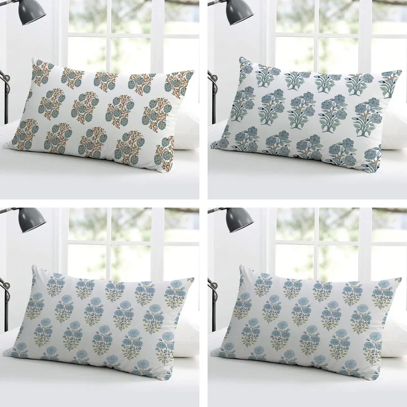 Federa per Cuscino Decorativa Senza Anima per Divano da Soggiorno e Letto in Lino Bianco con Motivo Floreale Botanico