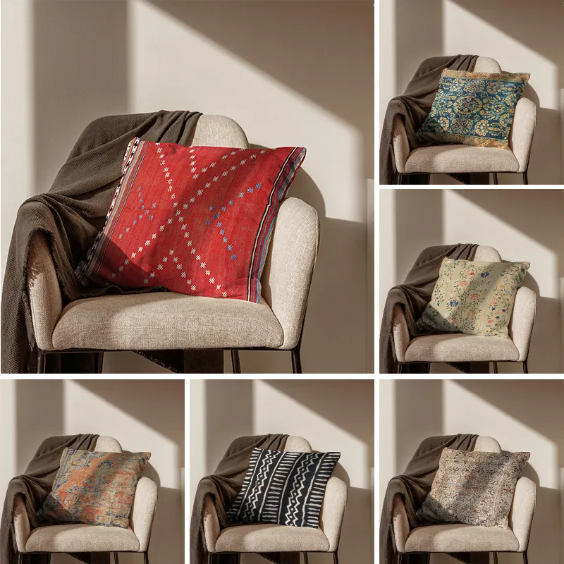 Türkisch Vintage Persisch Geometrisch Kissenbezug Dekorative Quadratische Kissenhülle Für Wohnzimmer Schlafzimmer Sofa Heimdekoration