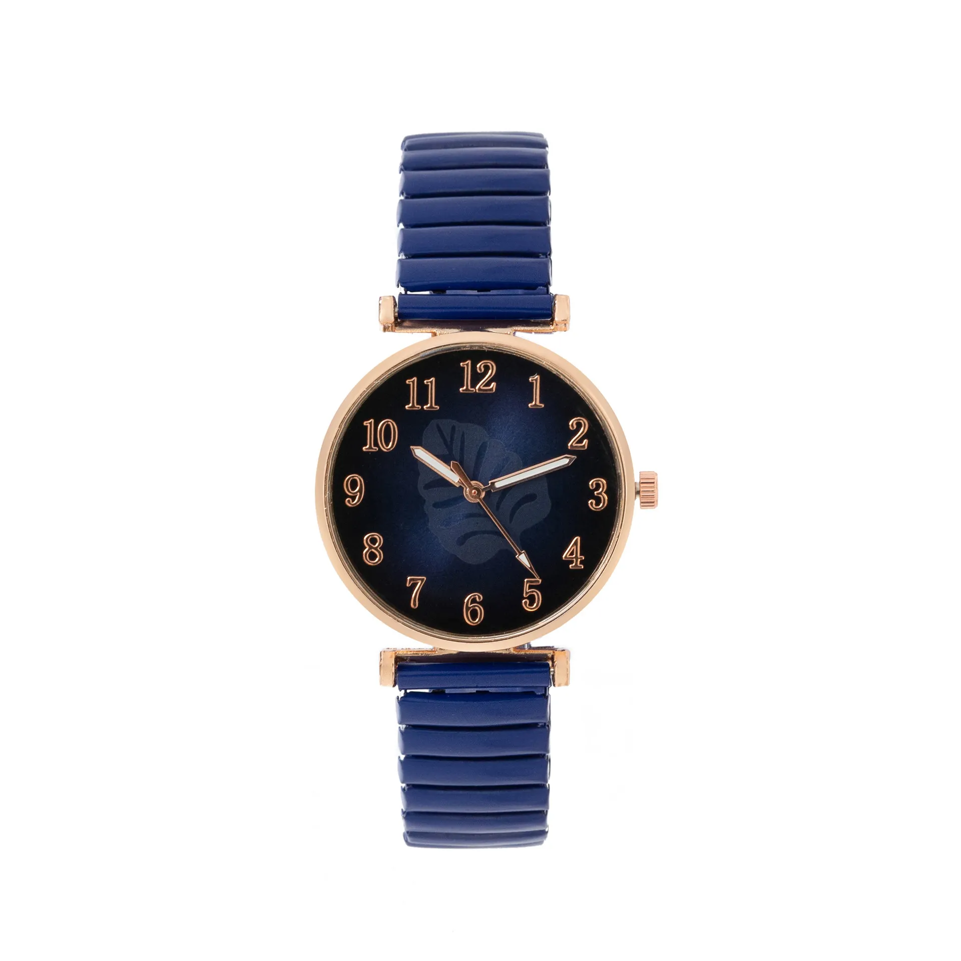 Damen Mode Quarzuhr Legierung Elastisches Band Blattmuster Zifferblatt Arabische Ziffern Lässige Studenten Armbanduhr