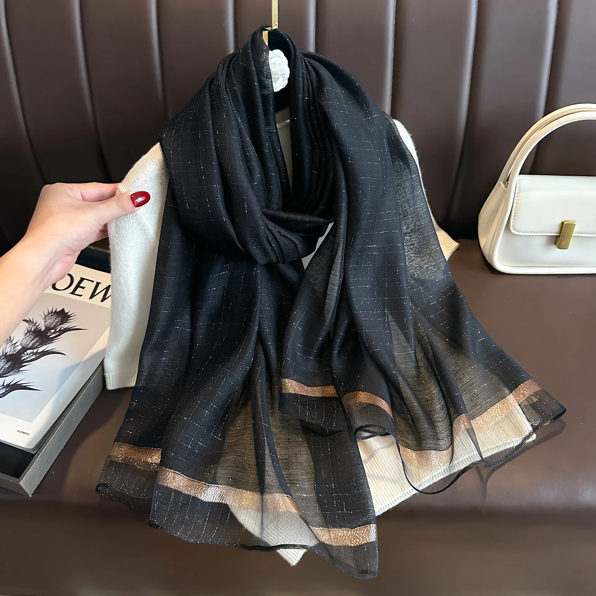 Womens Imitation Silk Scarf Long Lightweight Thin Beach Sun Protection Shawl Fashion Printed Scarf