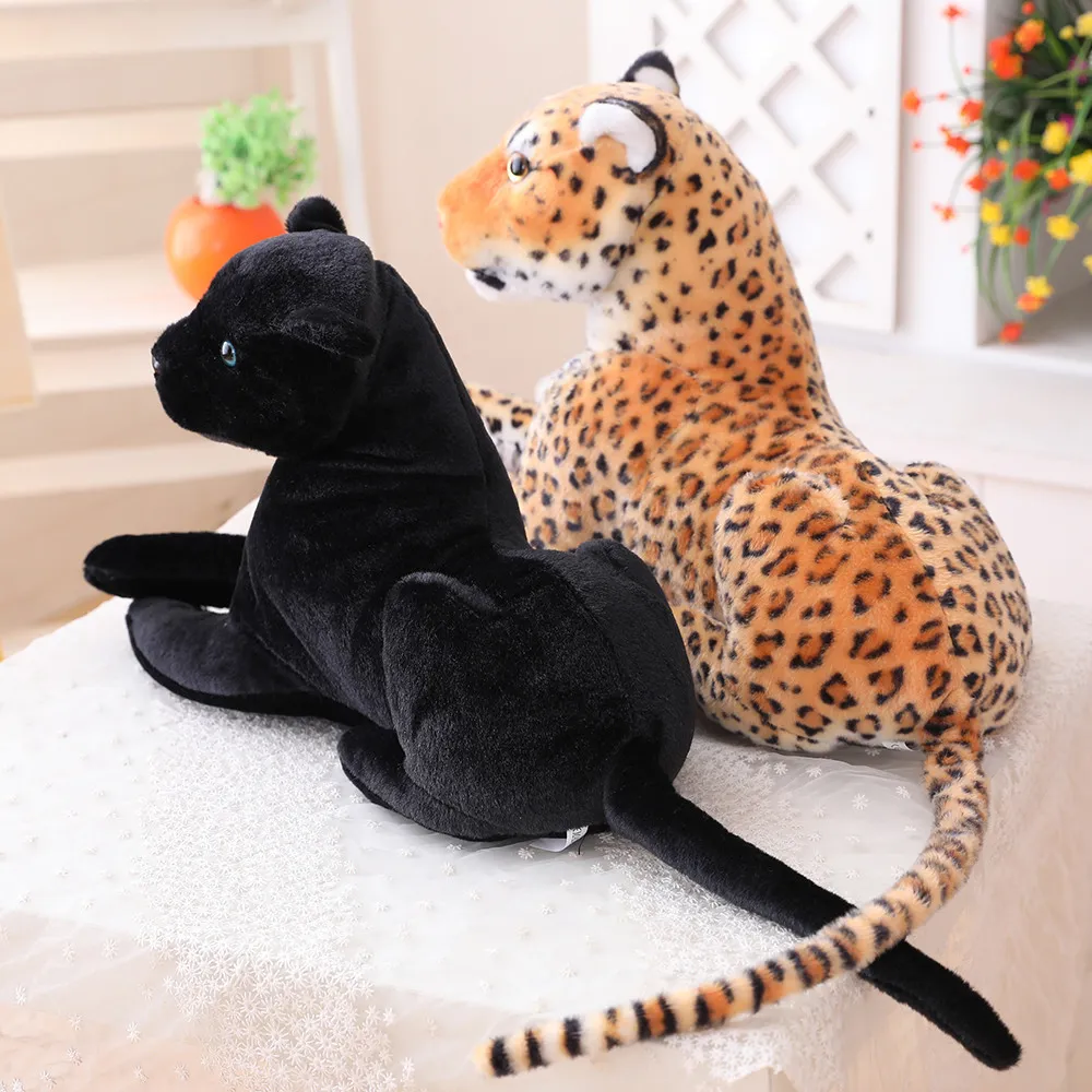 Jouet en Peluche de Simulation de Léopard Poupée Animal en Peluche Doux Oreiller de Panthère Cadeau pour Enfants