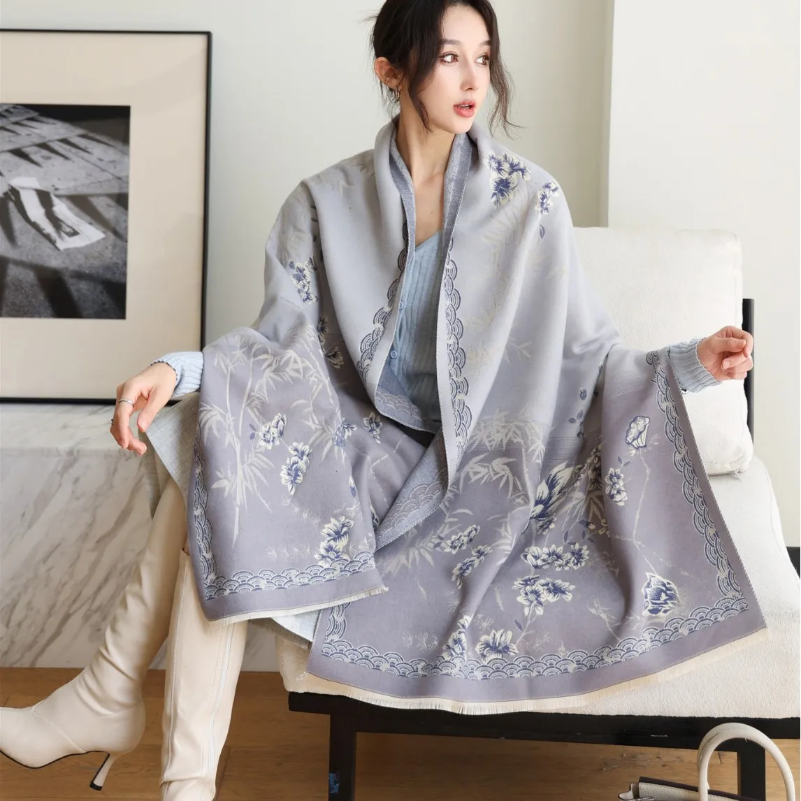 Womens Fashion Printed Polyester Scarf Jacquard Winter Warm Travel Casual Shawl Long Neck Wrap