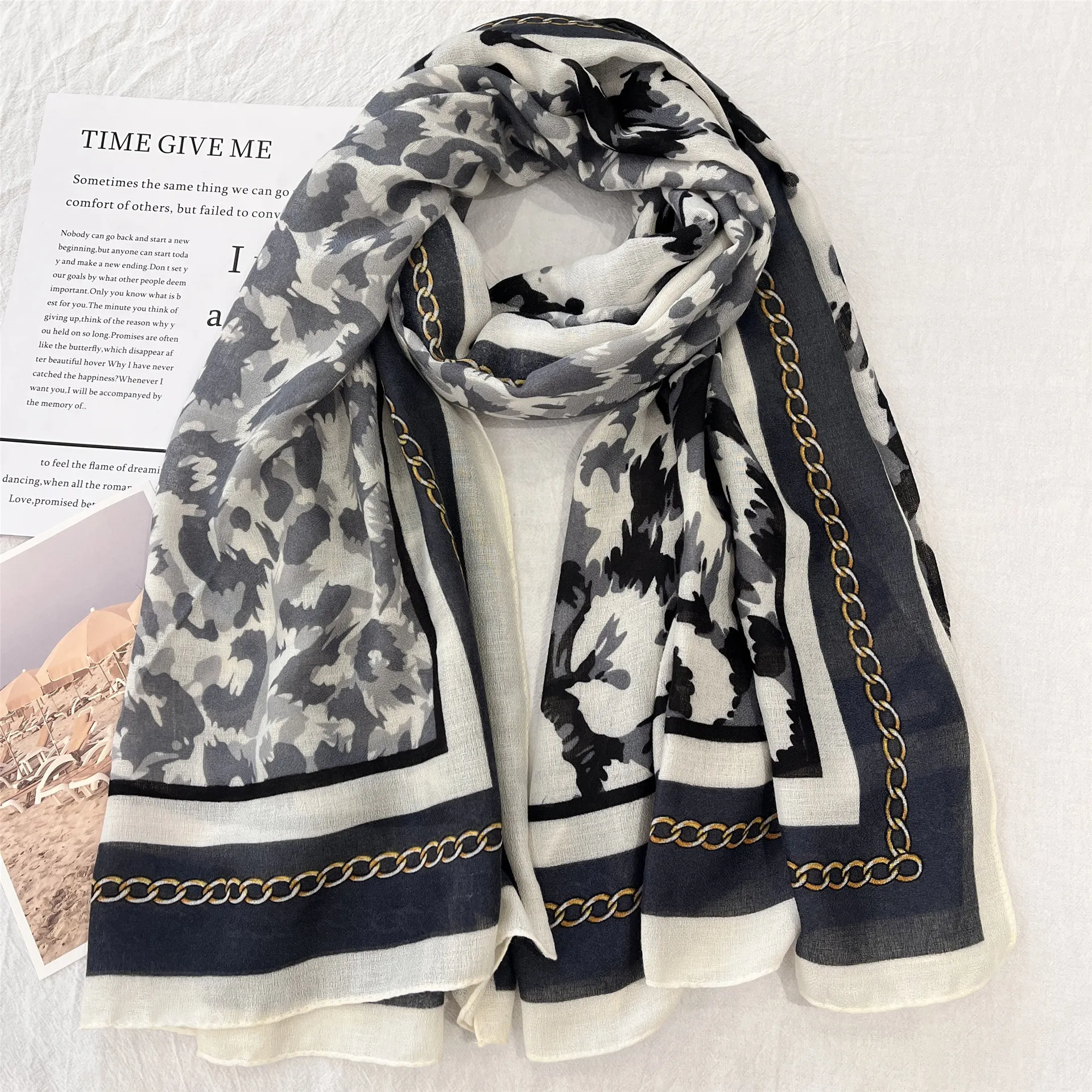 Damen Mode Leopard Kettenmuster Schal Langer Weicher Satin Schal Wickel Elegant Vielseitig Tägliches Zubehör Für Damen