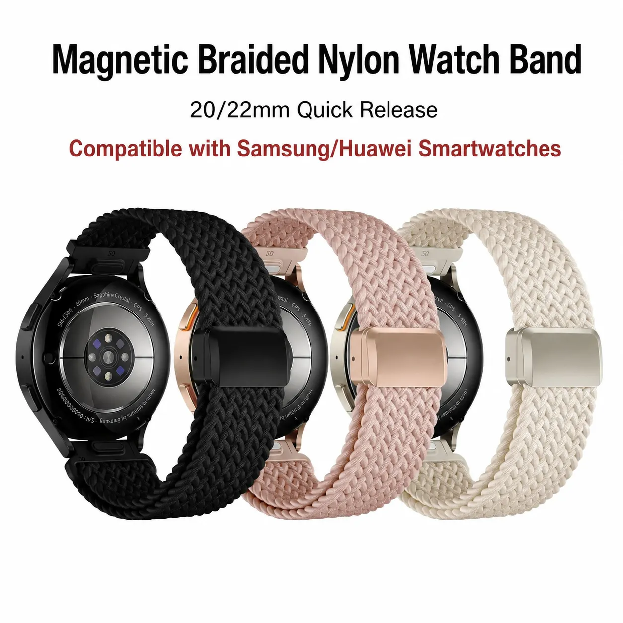 Bracelet de Montre de Rechange à Boucle Magnétique en Nylon Tressé à Dégagement Rapide pour Montre Connectée Sport