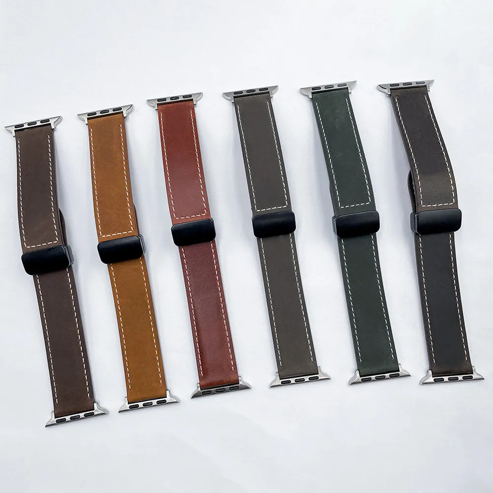 Cinturino per Orologio in Vera Pelle Minimalista Con Fibbia Pieghevole Magnetica Cinturino di Ricambio per Accessori Smart Watch