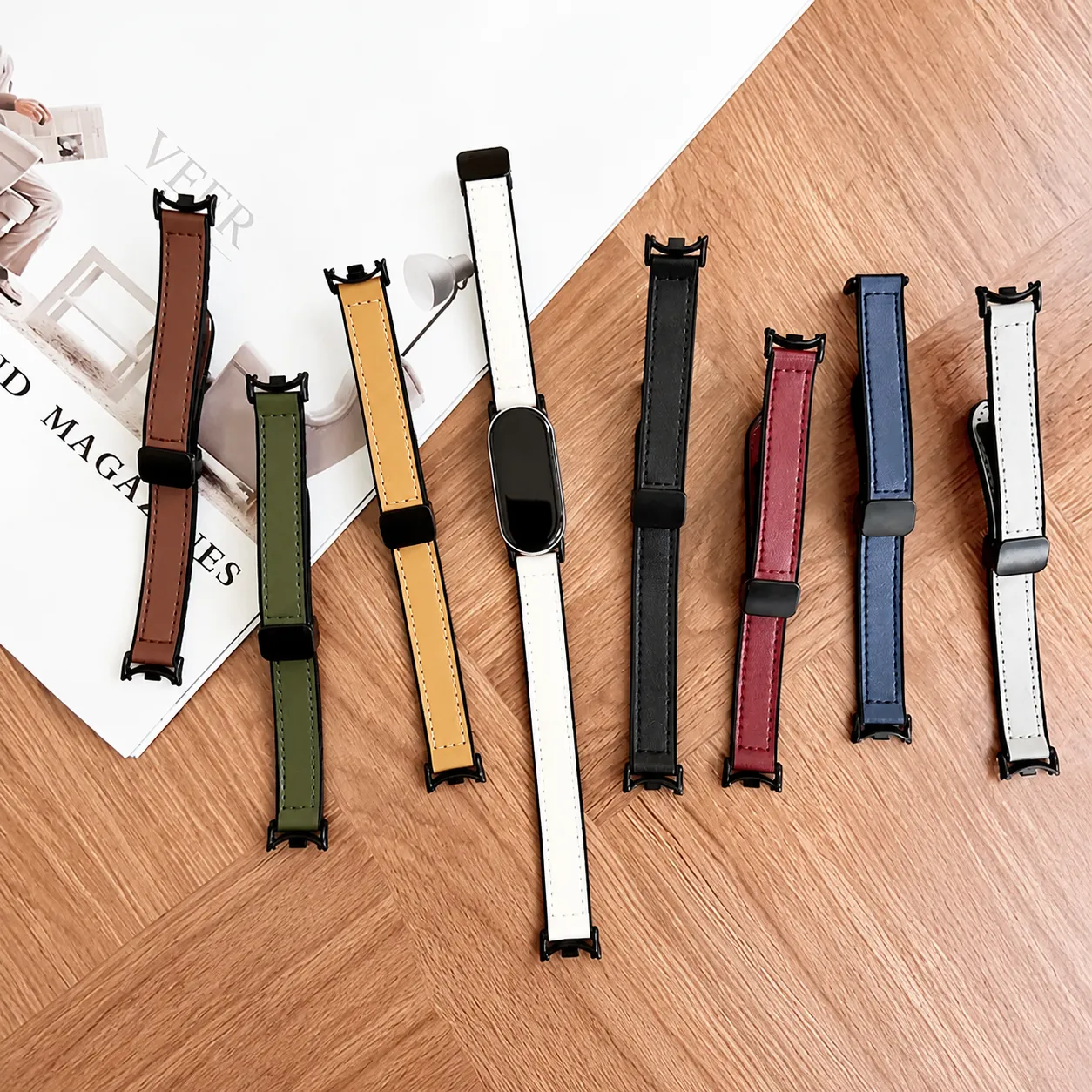 Silicone Nappa Pattern Replacement Watch Strap Magnetic Folding Clasp Soft Comfortable Smartwatch Band For Xiaomi Band 8 9