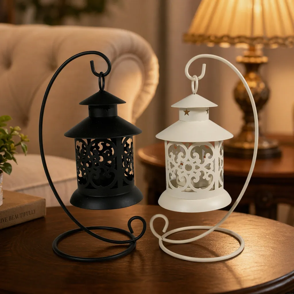 Chandelier en Fer Creux Rétro Européen Vintage Maison Décoratif Lanterne Support pour Fête de Mariage