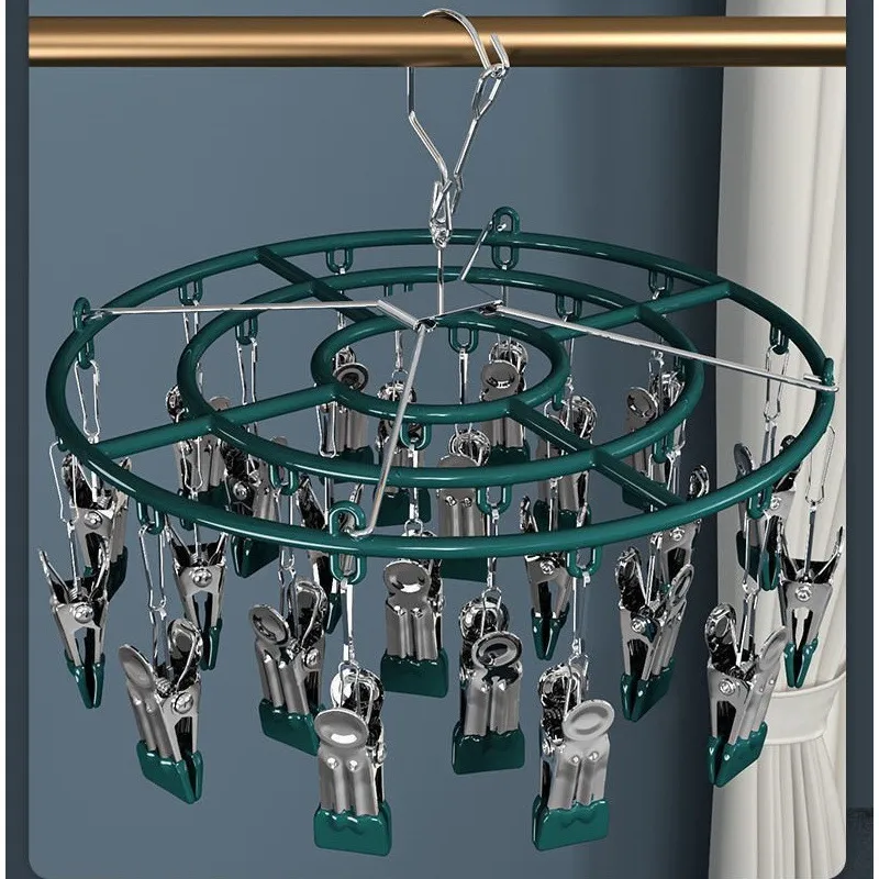 Stainless Steel Drying Rack Multi Clip Sock Hanger Windproof Laundry Drying Hanger For Socks Underwear Baby Clothes