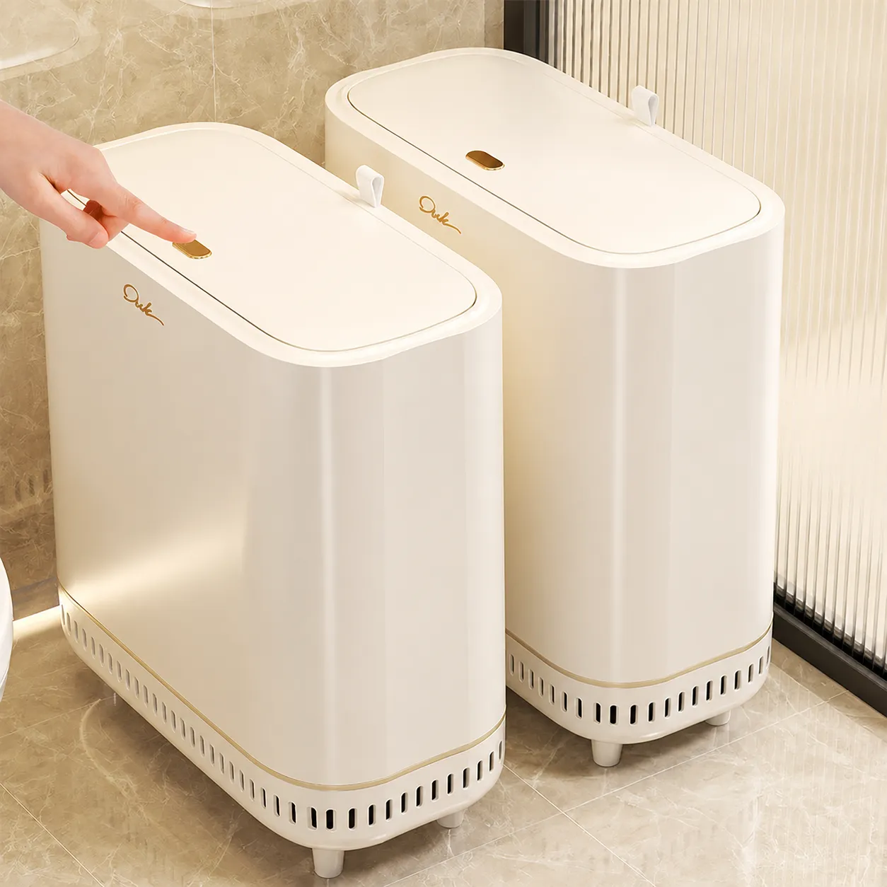 Poubelle en Plastique Étroite Avec Couvercle à Pression Double Bac Pour Salle de Bains Toilette Cuisine
