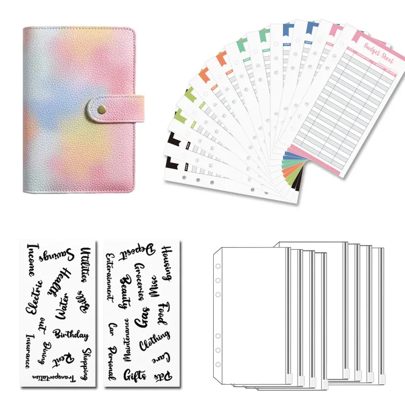 A6 Irisierendes Perlen Kunstleder Ringbuch Notizbuch Budget Planer Mit Bargeld Umschlägen Und Taschen