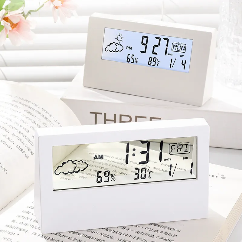 Modern Minimalist Digital Electronic Alarm Clock Desktop Smart Time Display Temperature Humidity Weather Station
