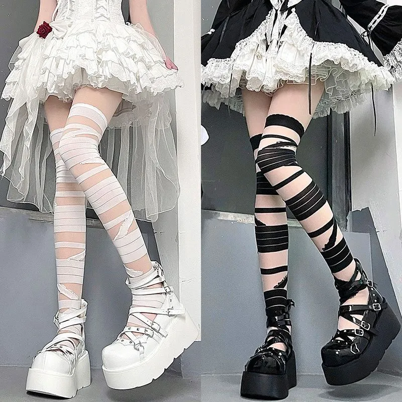 Women's Over The Knee Socks Sweet Cool Style Cross Bandage Long Tube Stockings Fashion Casual High Elastic Leg Warmers