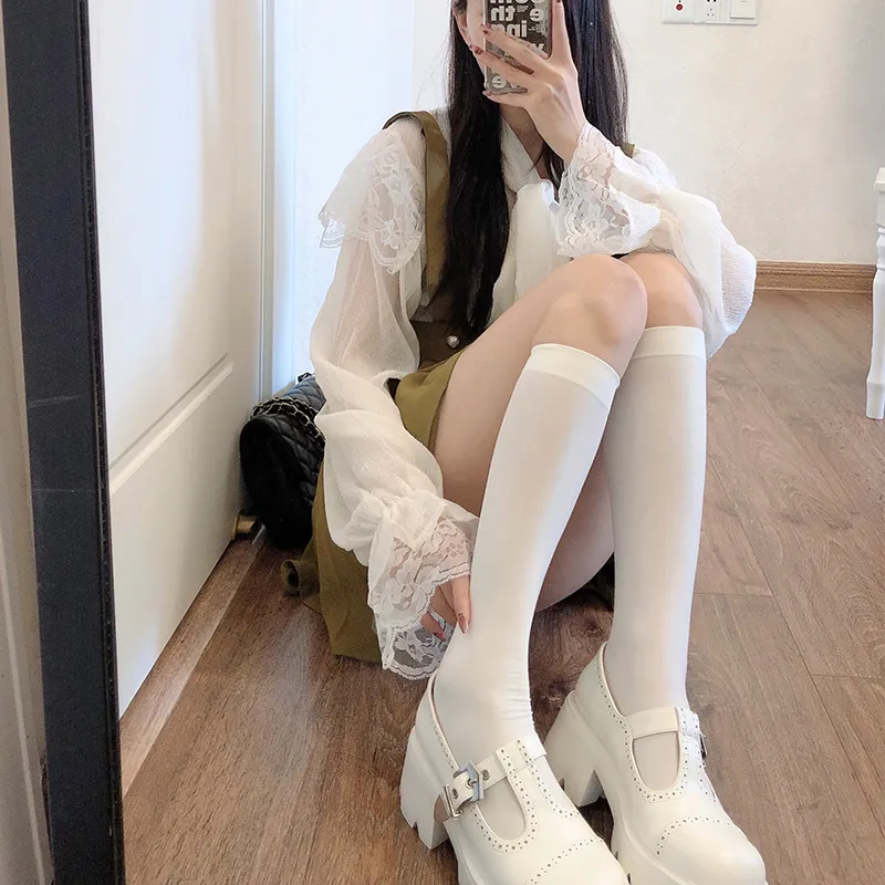 Women's Casual Preppy Style Solid Color Velvet Mid-Calf Socks Spring Summer Thin Breathable Daily Wear Hosiery