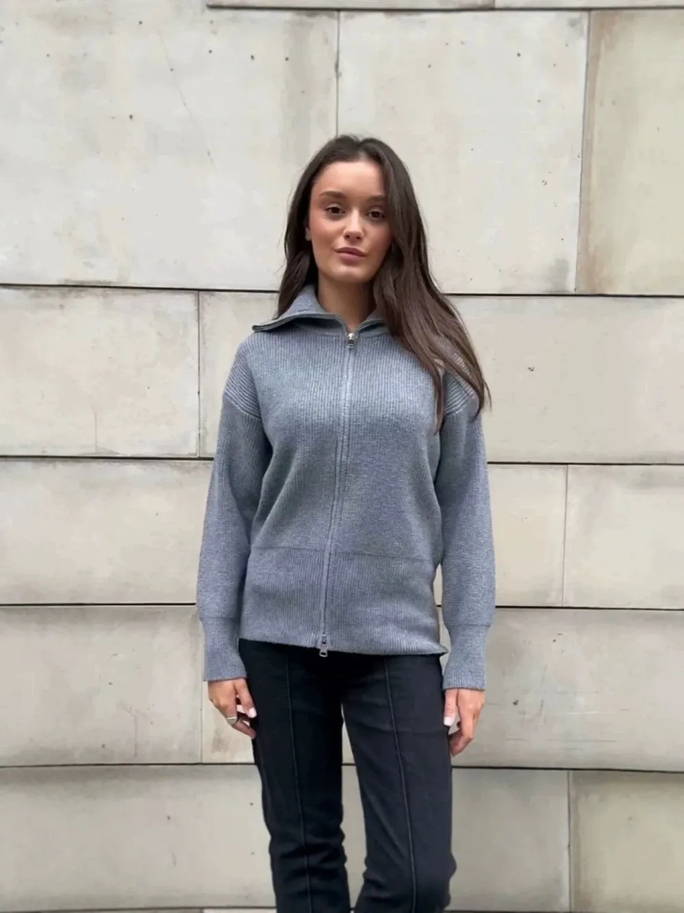 Women's Casual Long Sleeve Full Zip Turtleneck Acrylic Knit Cardigan Sweater