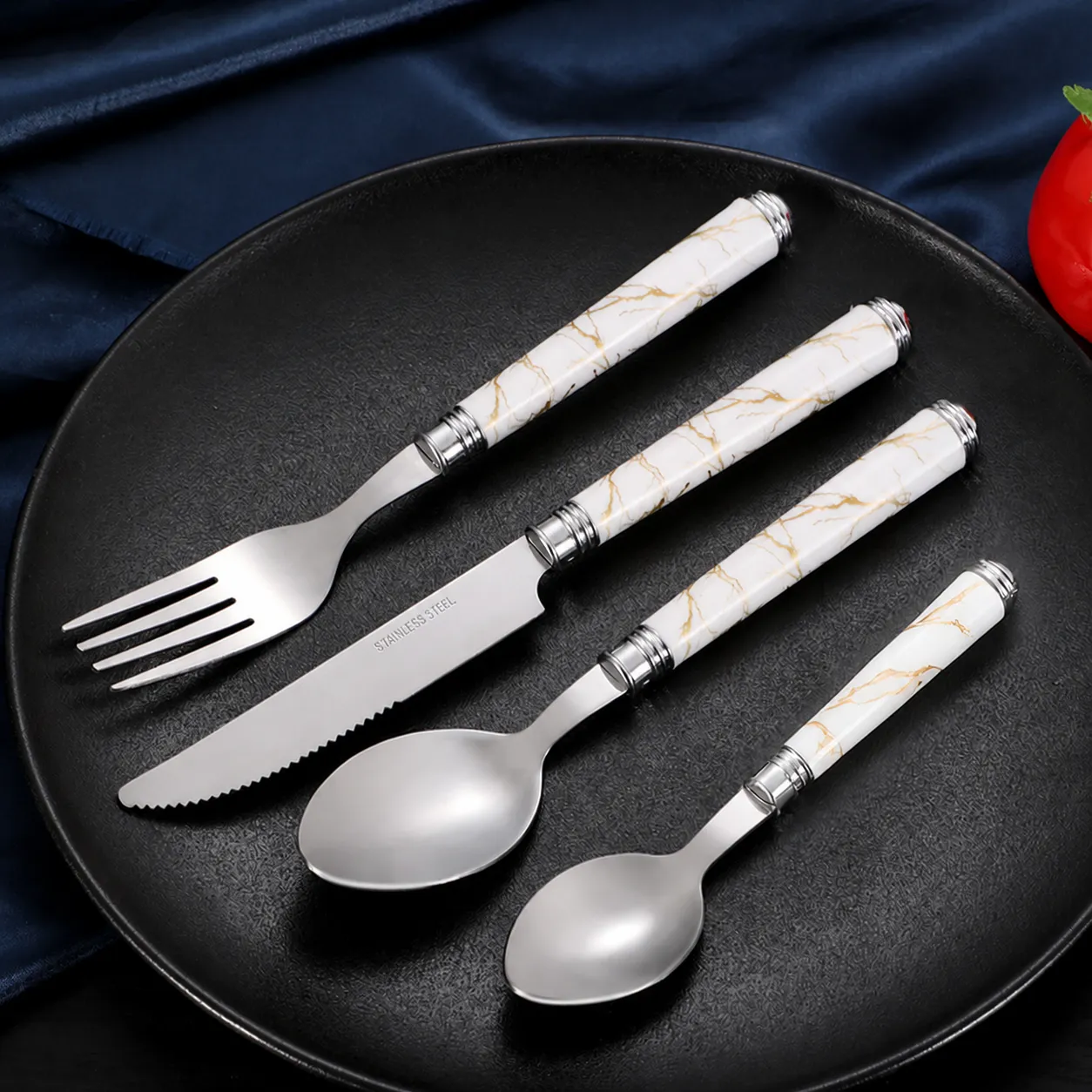 Stainless Steel Cutlery Set With Marble Pattern Ceramic Handle Dinner Knife Fork Spoon Kitchen Dining Tableware