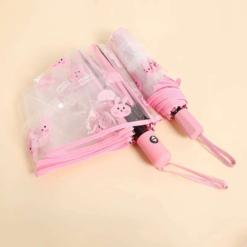 Transparent Cartoon Animal Folding Umbrella Automatic Manual Portable Travel Rain Umbrella