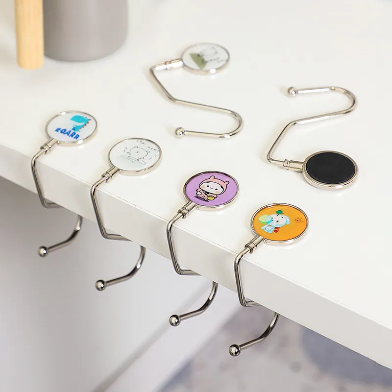 Portable Foldable Desk Table Bag Hook Metal Student School Bag Hanger Cute Cartoon Desktop Storage Hook Office Accessories