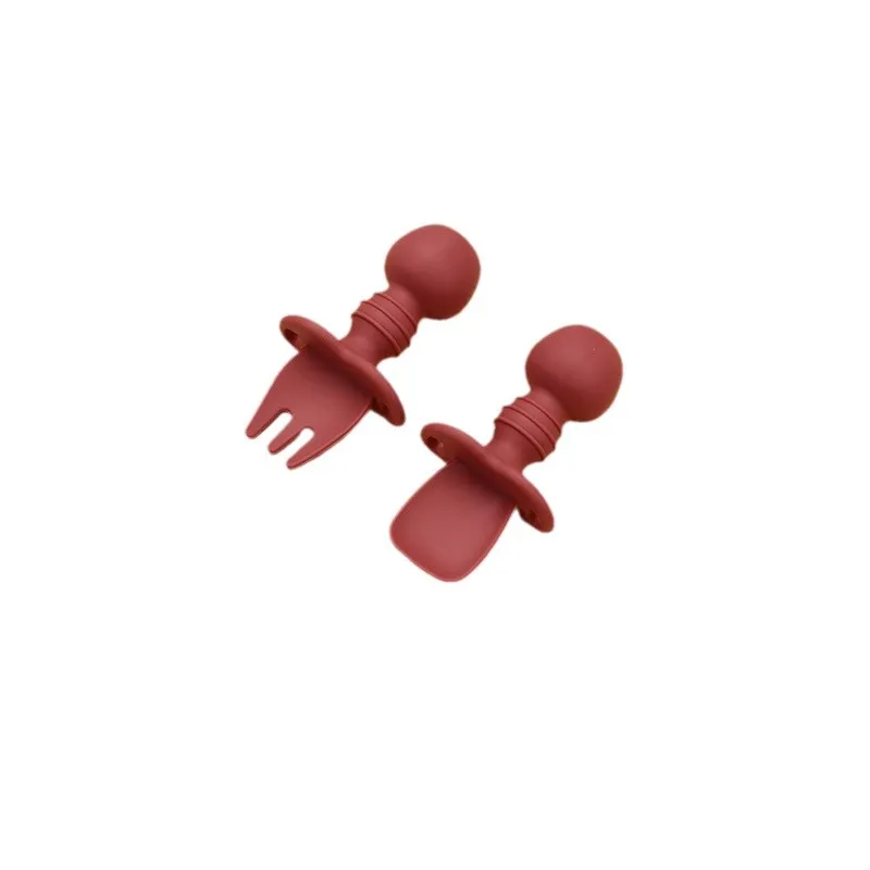 Ensemble Fourchette et Cuillère d'Apprentissage en Silicone pour Bébé Ustensiles d'Auto-Alimentation pour Tout-Petits avec Garde Anti-Étouffement Vaisselle de Sevrage
