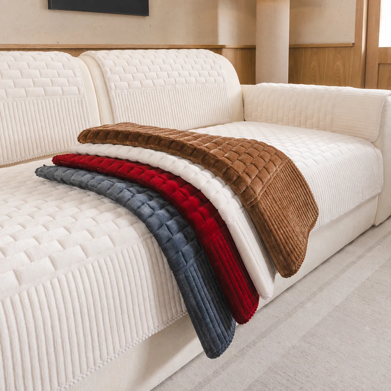 Corduroy Sofa Cushion Four Seasons Universal Modern Minimalist Anti-Slip Sectional Sofa Cover Living Room Home Textile Seat Pad